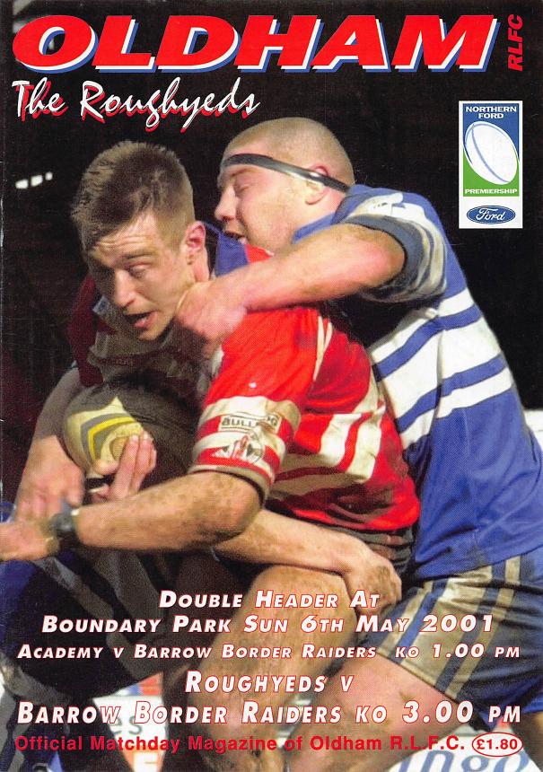 Programme cover: Oldham v Barrow Border Raiders, 6 May 2001