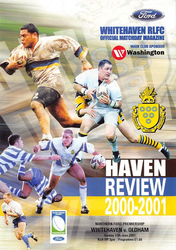 Programme cover: Oldham v Whitehaven Warriors, 17 June 2001