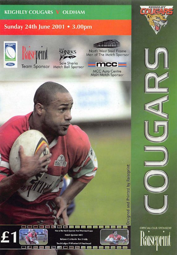 Programme cover: Oldham v Keighley Cougars, 24 June 2001
