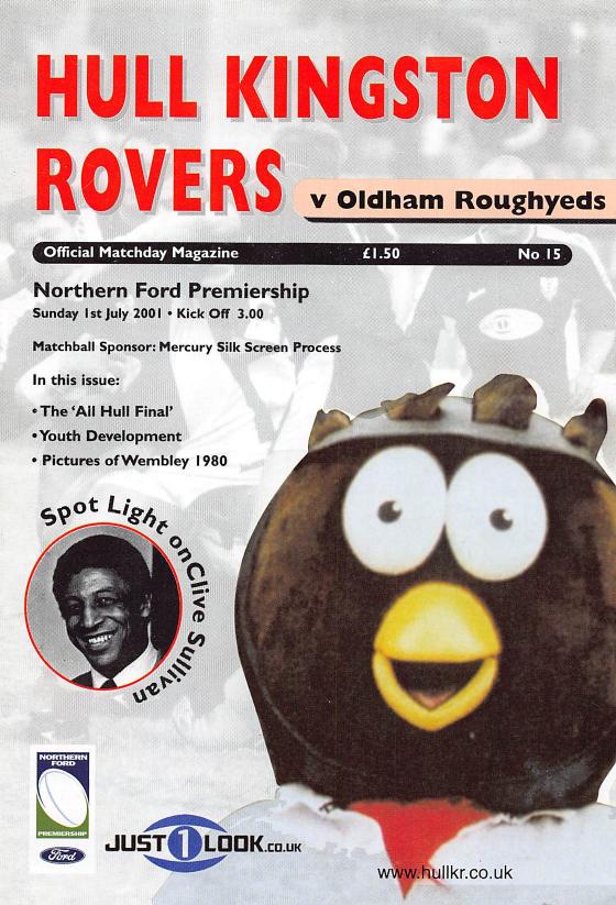 Programme cover: Oldham v Hull Kingston Rovers, 1 July 2001