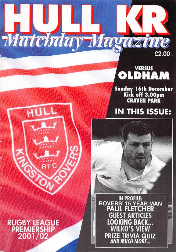 Programme cover: Oldham v Hull Kingston Rovers, 16 December 2001