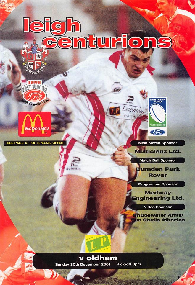 Programme cover: Oldham v Leigh Centurions, 30 December 2001