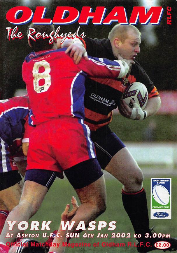 Programme cover: Oldham v York Wasps, 6 January 2002