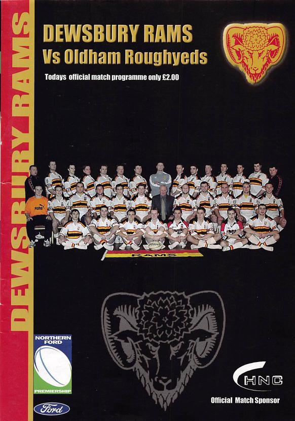 Programme cover: Oldham v Dewsbury Rams, 13 January 2002