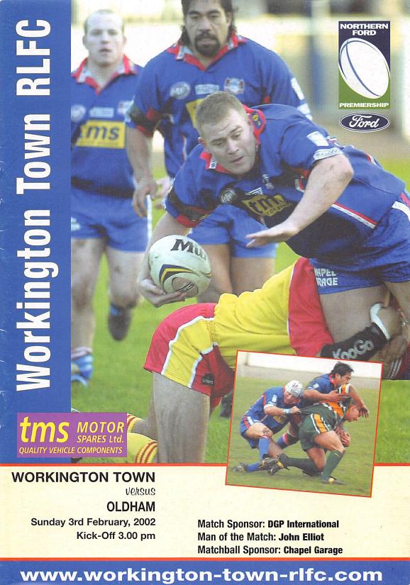 Programme cover: Oldham v Workington Town, 3 February 2002