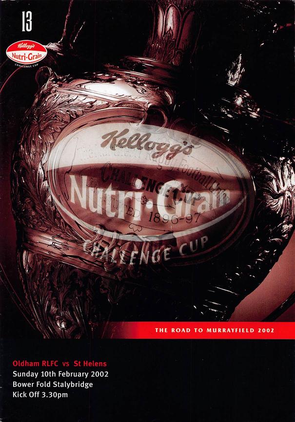 Programme cover: Oldham v St Helens, 10 February 2002