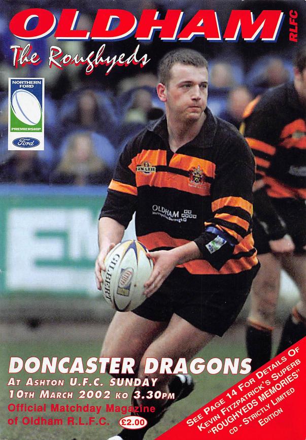 Programme cover: Oldham v Doncaster Dragons, 10 March 2002