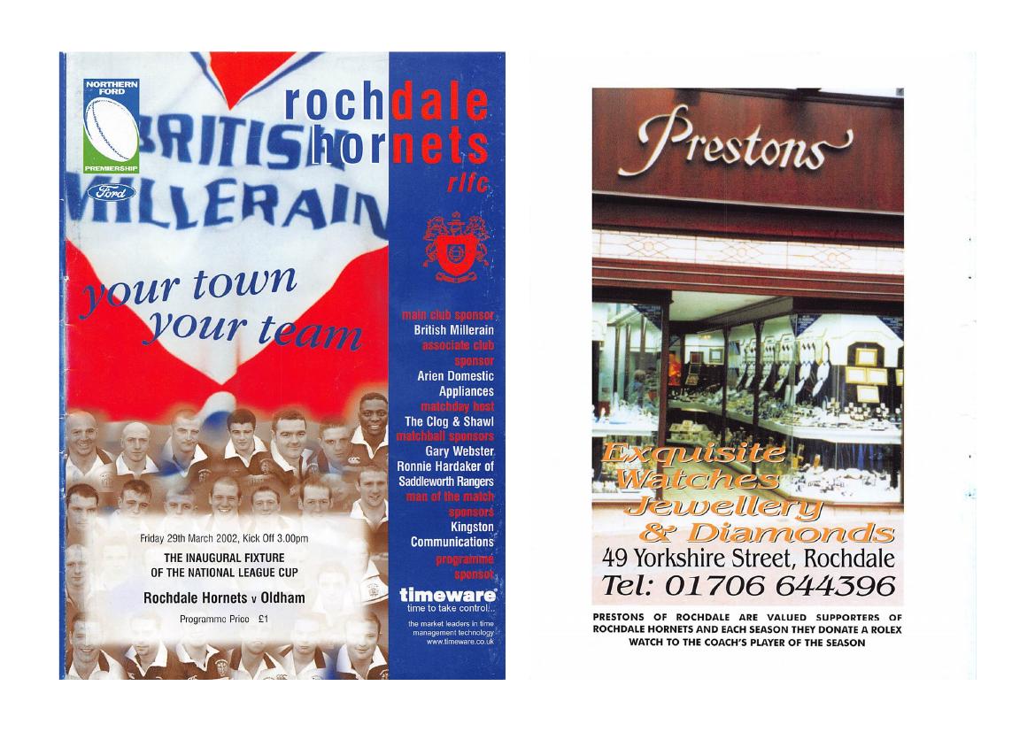 Programme cover: Oldham v Rochdale Hornets, 29 March 2002