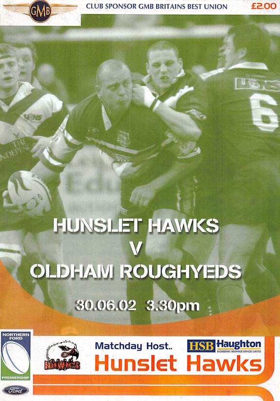 Programme cover: Oldham v Hunslet Hawks, 30 June 2002
