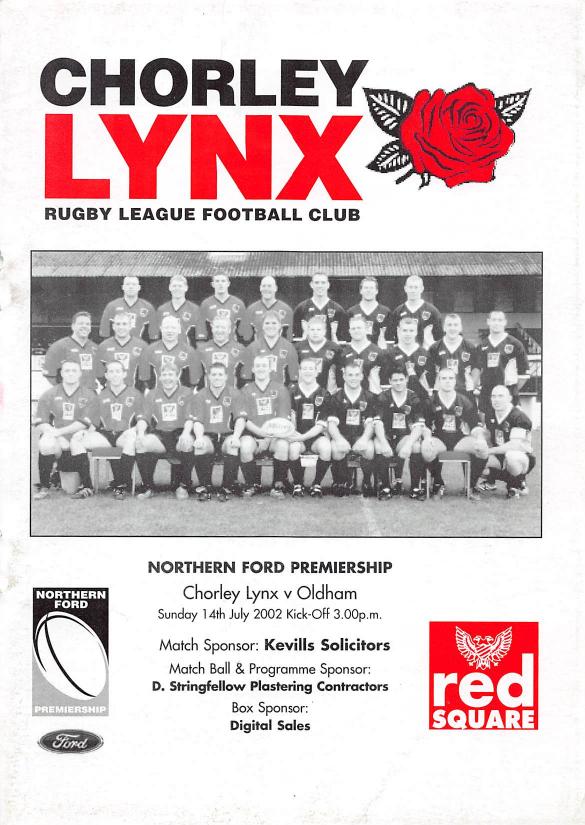 Programme cover: Oldham v Chorley Lynx, 14 July 2002