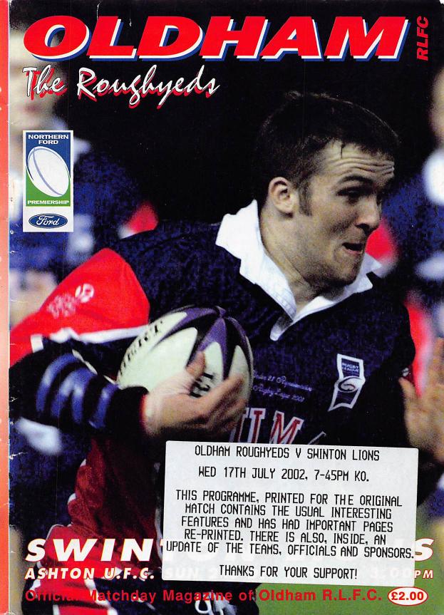 Programme cover: Oldham v Swinton Lions, 17 July 2002