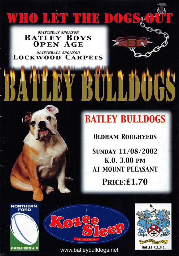 Programme cover: Oldham v Batley Bulldogs, 11 August 2002
