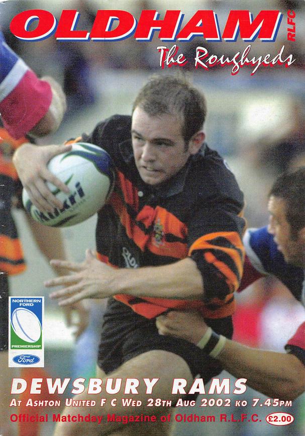 Programme cover: Oldham v Dewsbury Rams, 28 August 2002