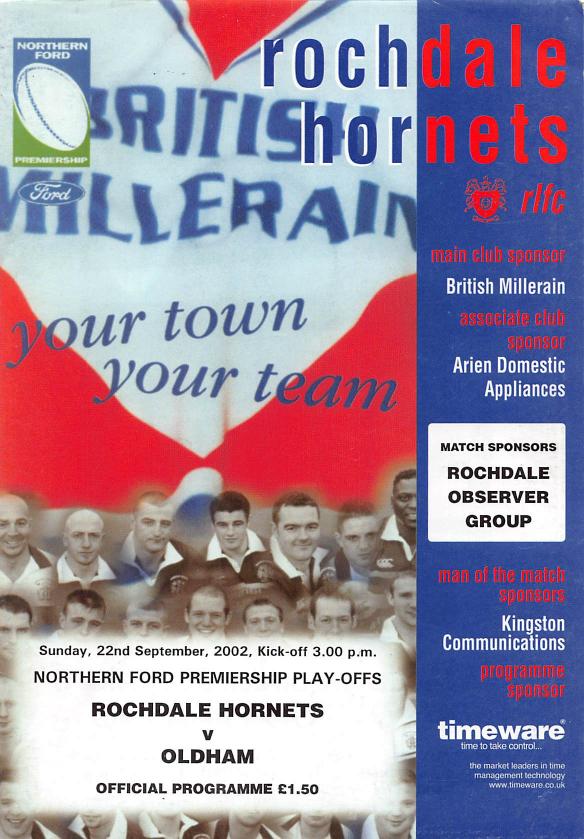 Programme cover: Oldham v Rochdale Hornets, 22 September 2002