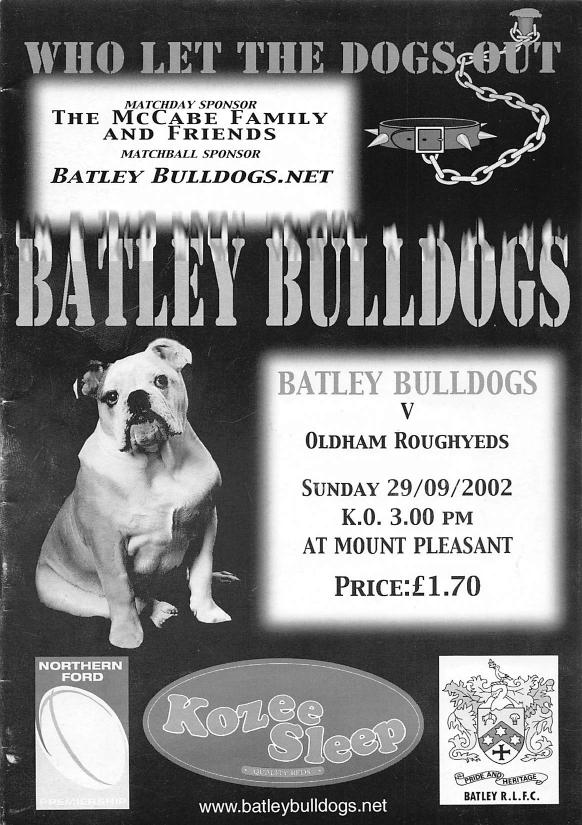Programme cover: Oldham v Batley Bulldogs, 29 September 2002