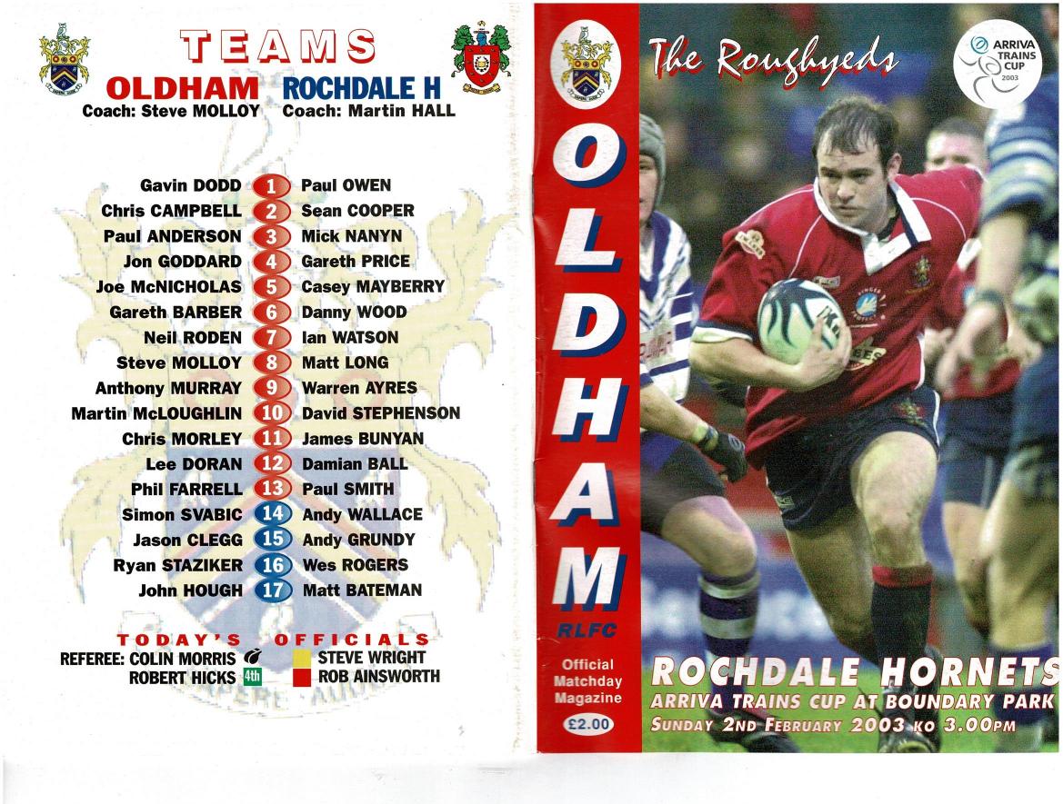 Programme cover: Oldham v Rochdale Hornets, 2 February 2003