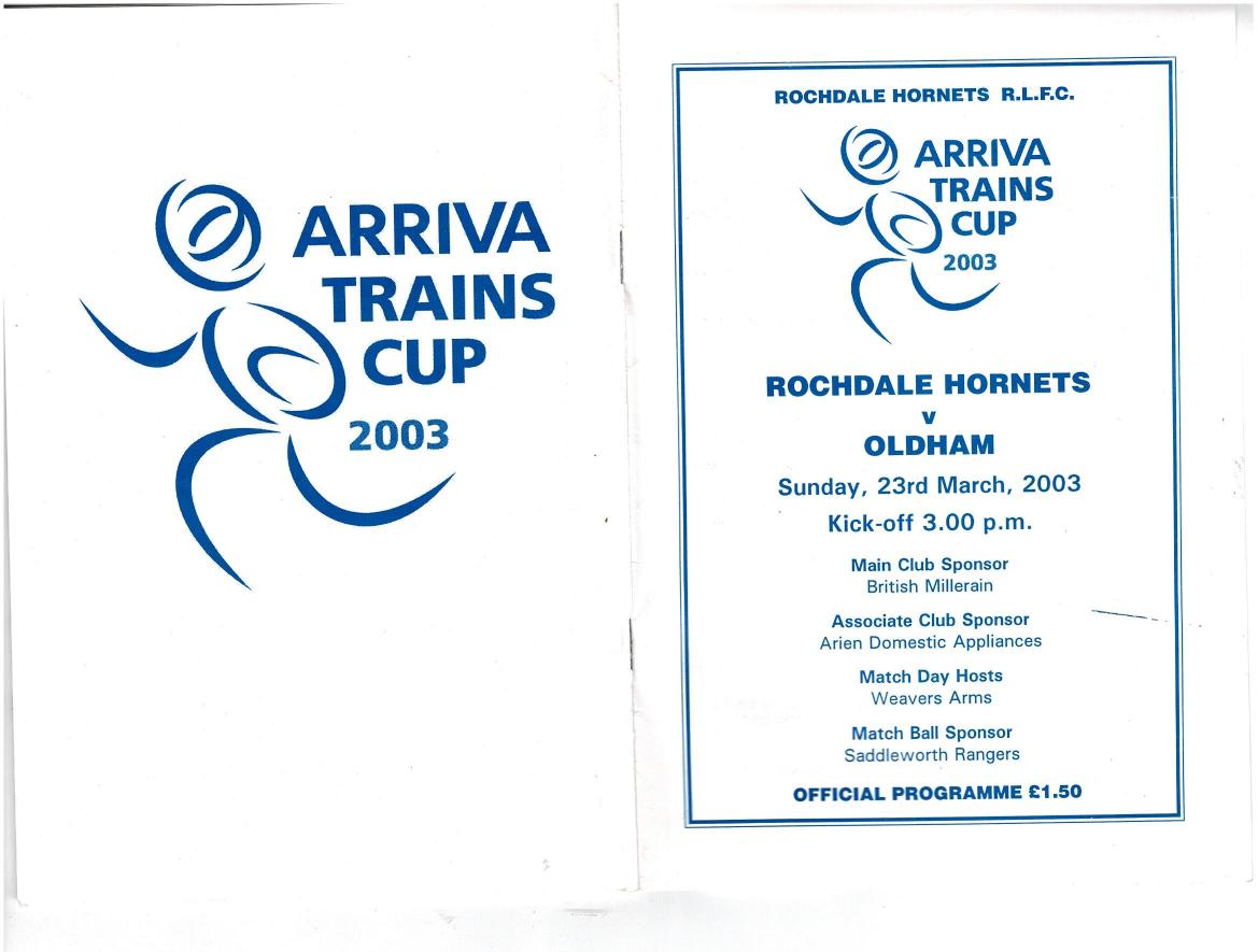 Programme cover: Oldham v Rochdale Hornets, 23 March 2003