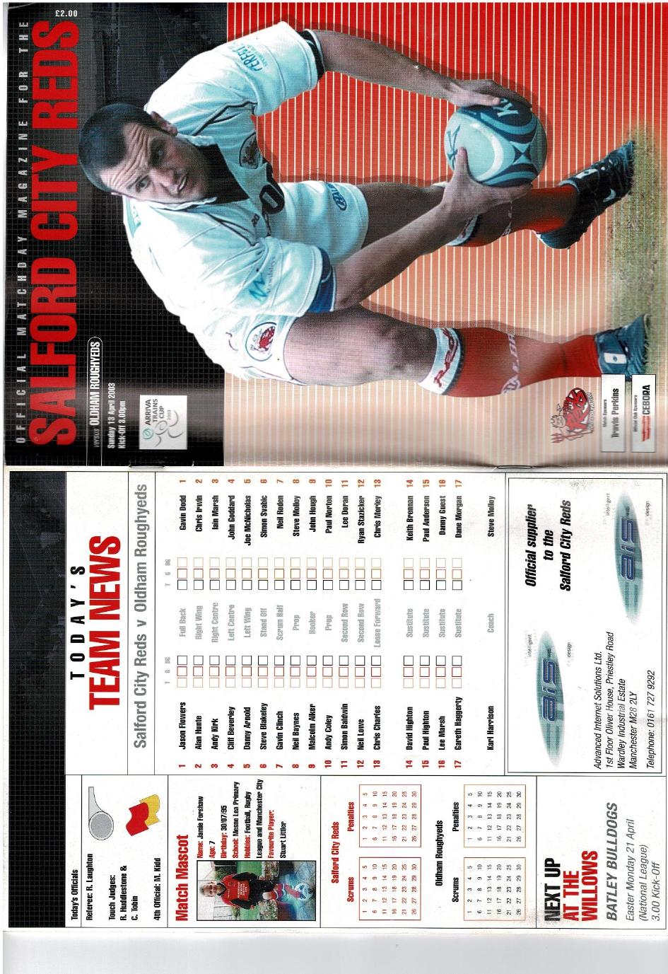 Programme cover: Oldham v Salford City Reds, 13 April 2003
