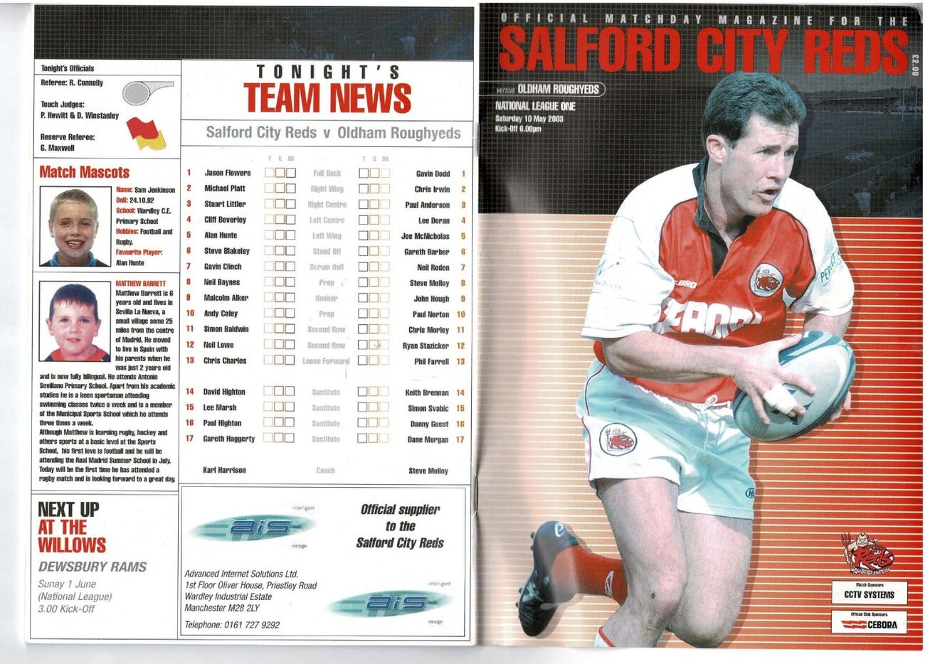 Programme cover: Oldham v Salford City Reds, 10 May 2003
