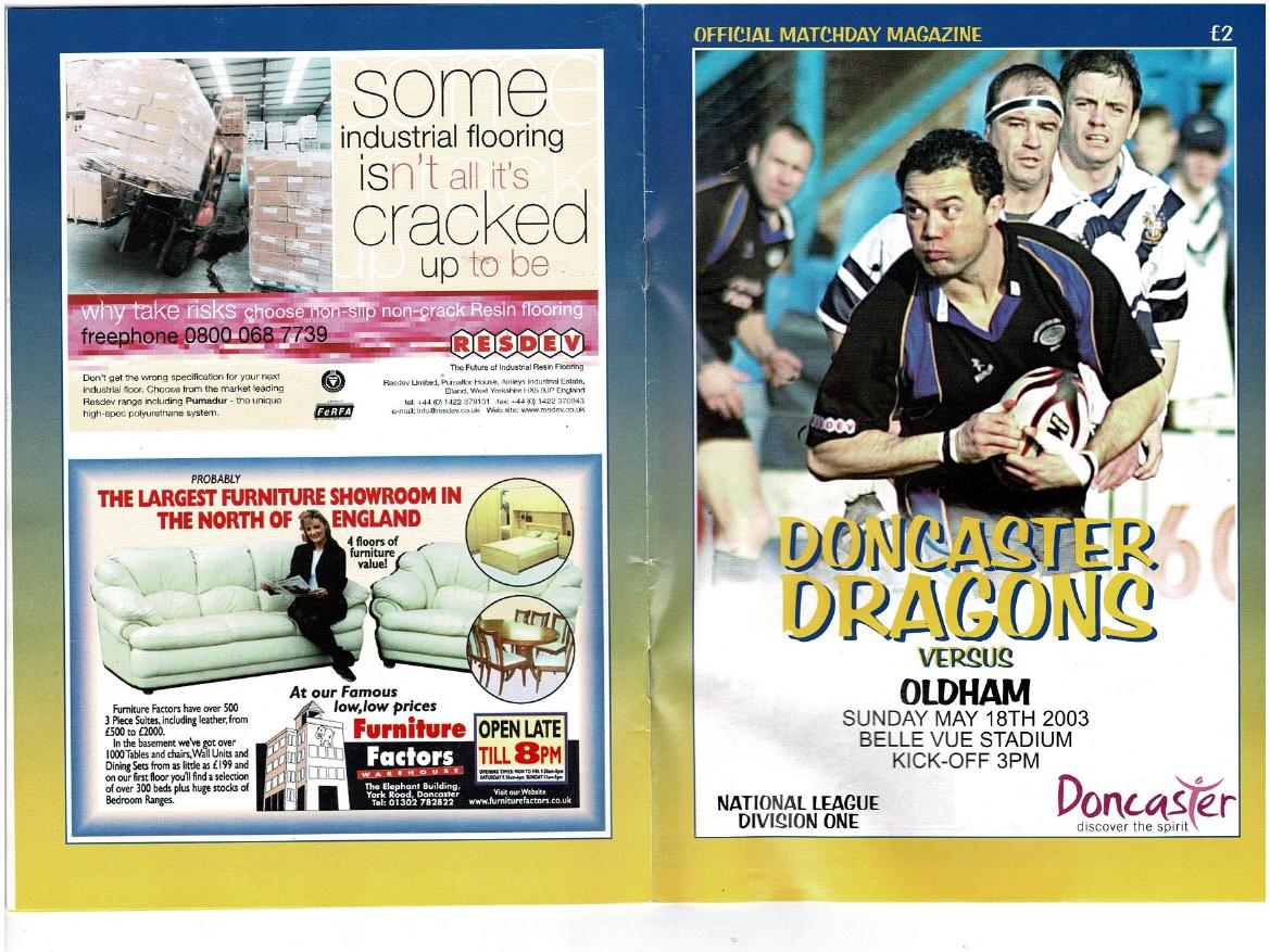 Programme cover: Oldham v Doncaster Dragons, 18 May 2003
