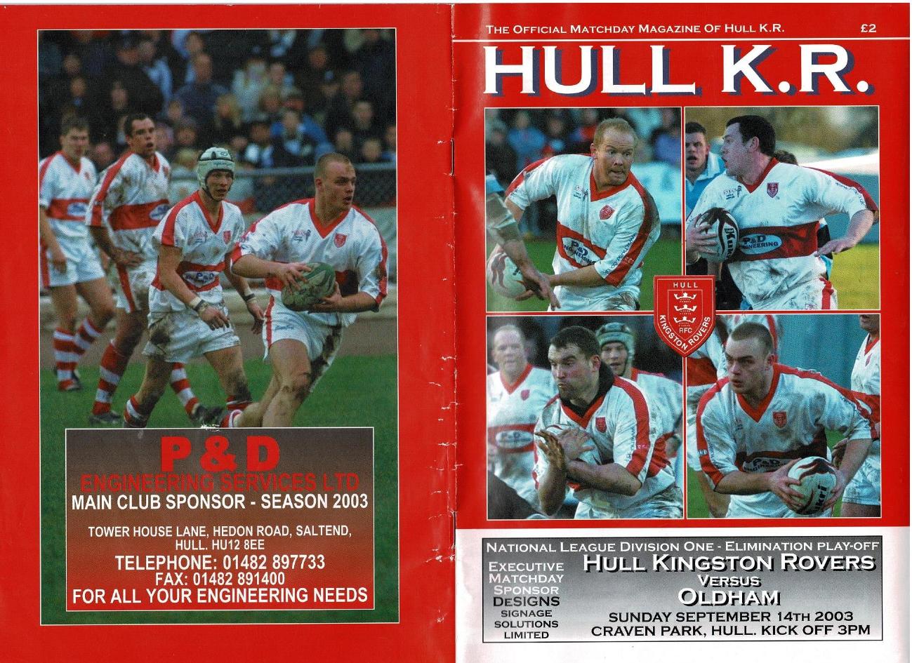 Programme cover: Oldham v Hull Kingston Rovers, 14 September 2003