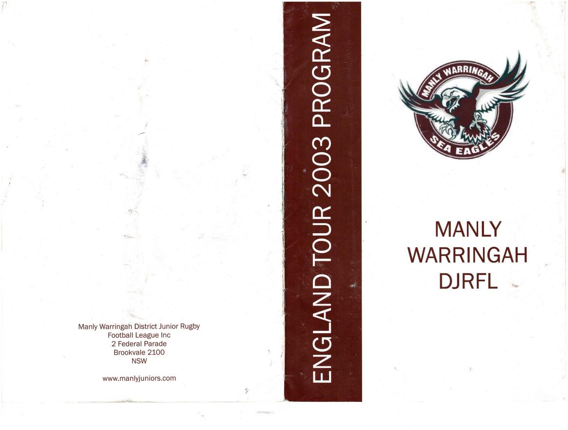 Programme cover: Oldham v Manly, 19 November 2003