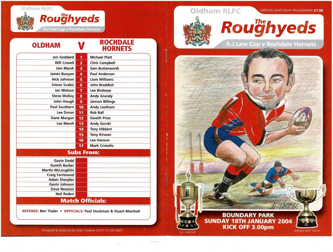 Programme cover: Oldham v Rochdale Hornets, 18 January 2004