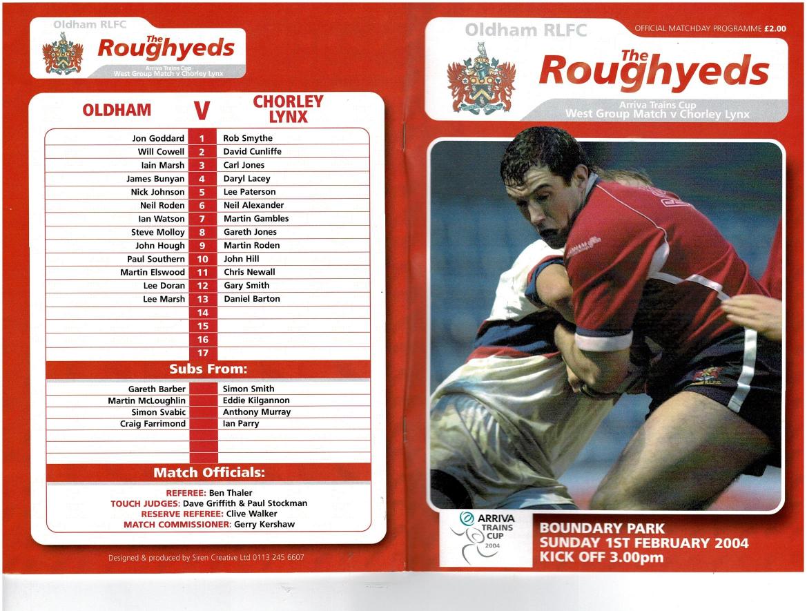 Programme cover: Oldham v Chorley Lynx, 1 February 2004