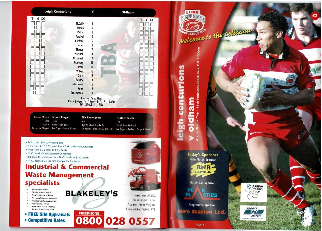 Programme cover: Oldham v Leigh Centurions, 15 February 2004