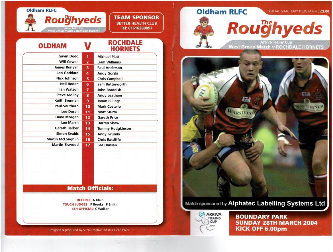 Programme cover: Oldham v Rochdale Hornets, 28 March 2004