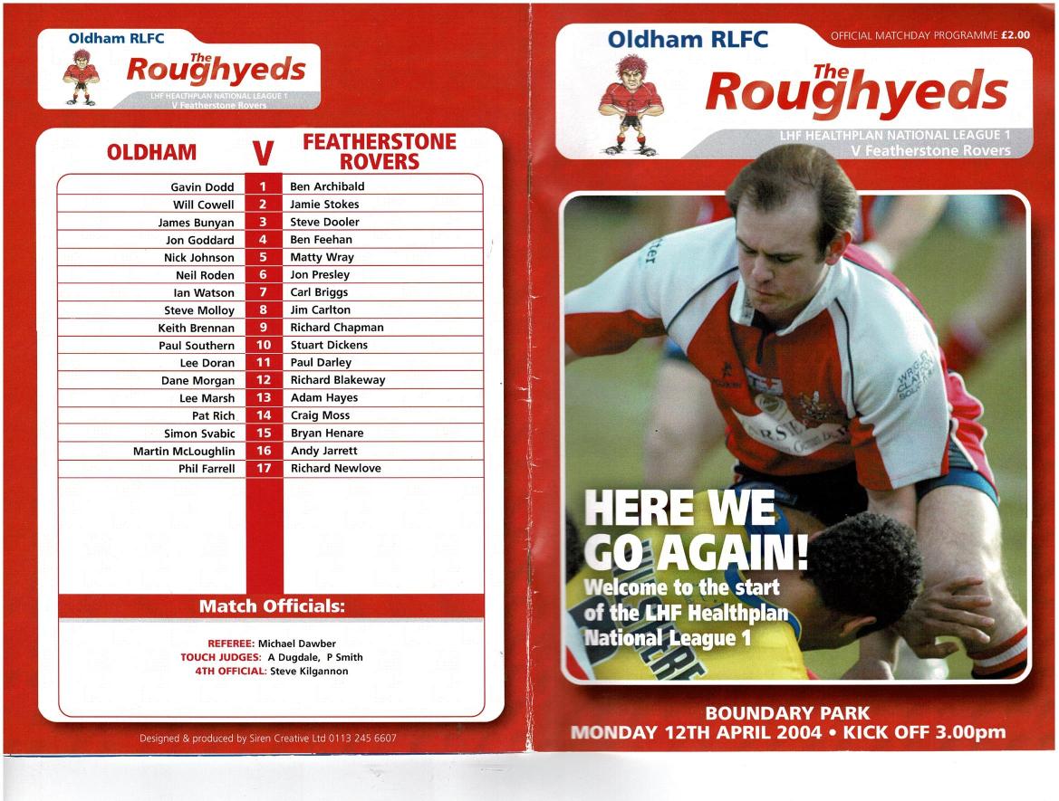 Programme cover: Oldham v Featherstone Rovers, 12 April 2004