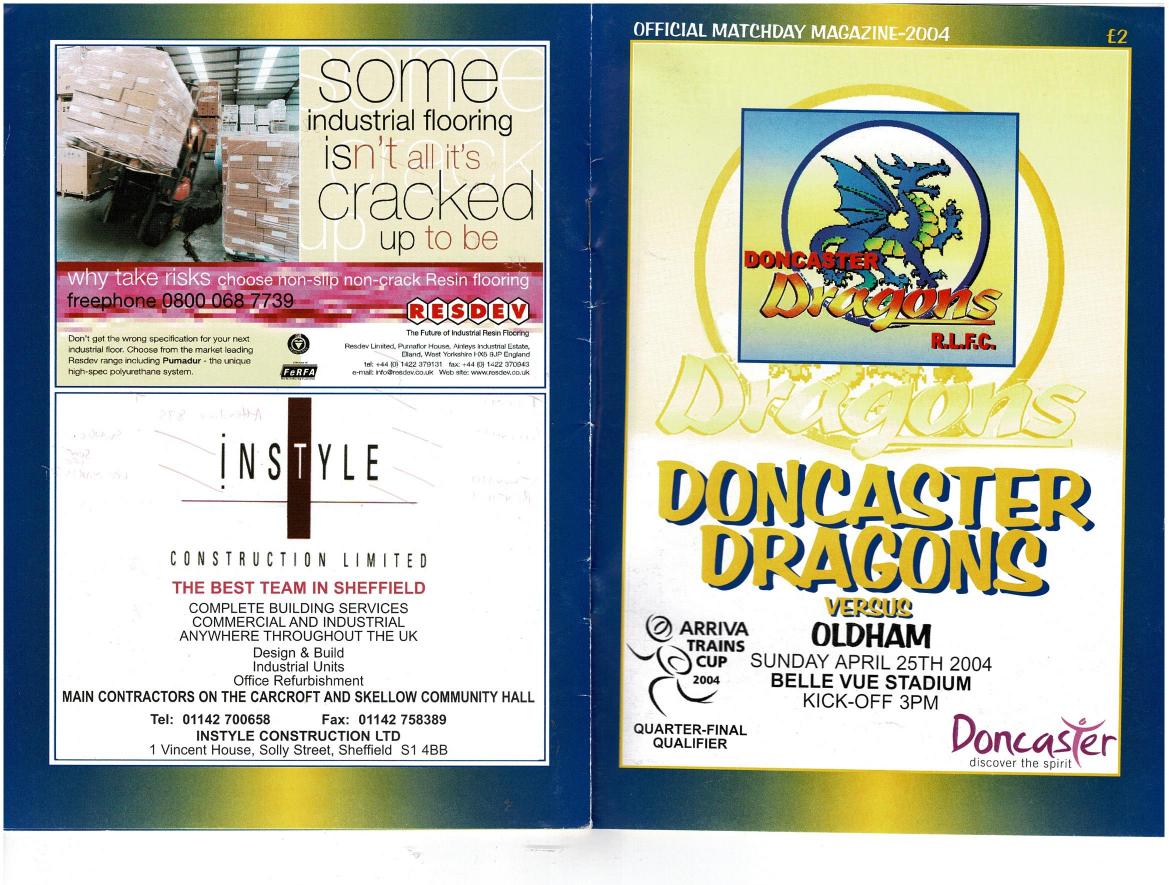 Programme cover: Oldham v Doncaster Dragons, 25 April 2004