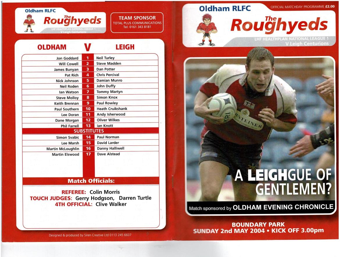 Programme cover: Oldham v Leigh Centurions, 2 May 2004