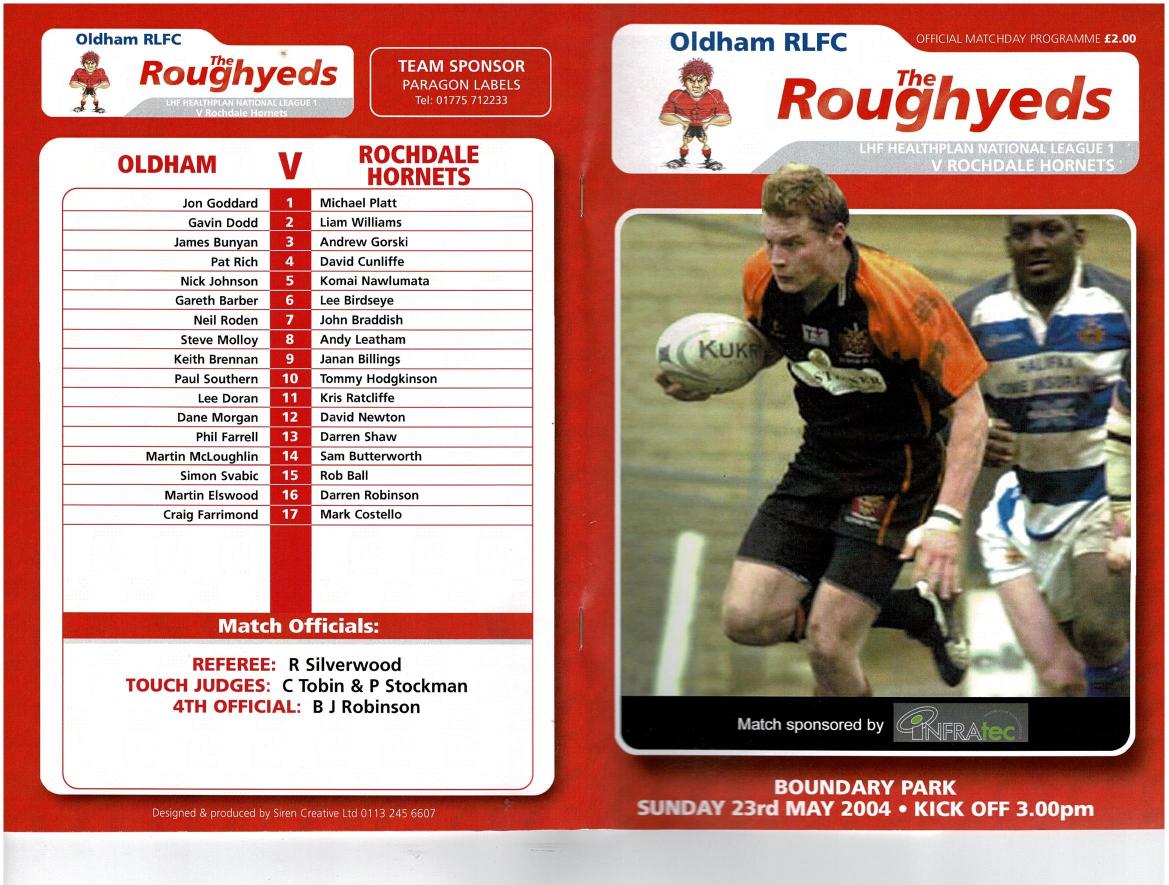 Programme cover: Oldham v Rochdale Hornets, 23 May 2004