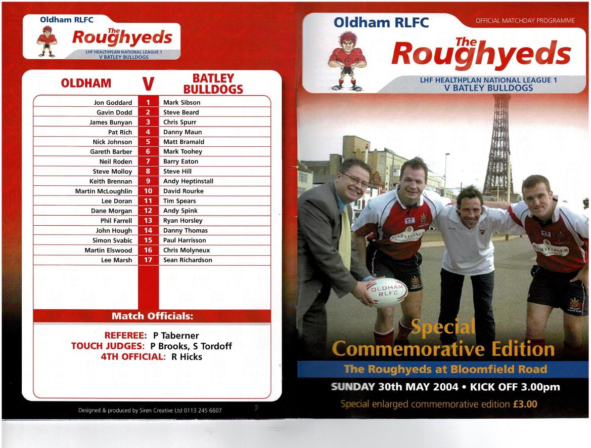 Programme cover: Oldham v Batley Bulldogs, 30 May 2004
