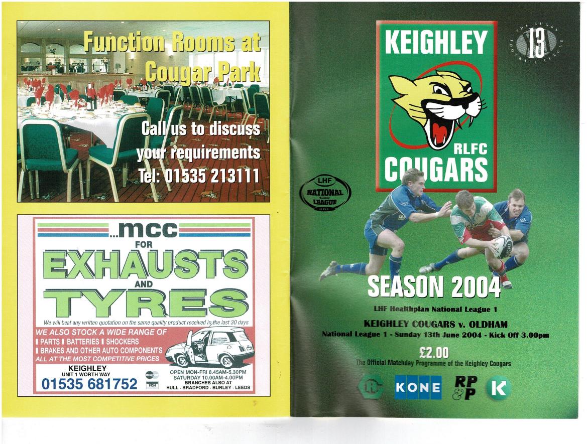Programme cover: Oldham v Keighley Cougars, 13 June 2004