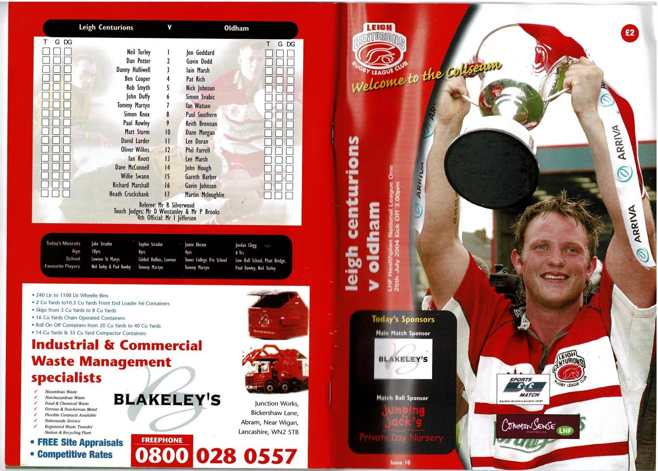 Programme cover: Oldham v Leigh Centurions, 25 July 2004