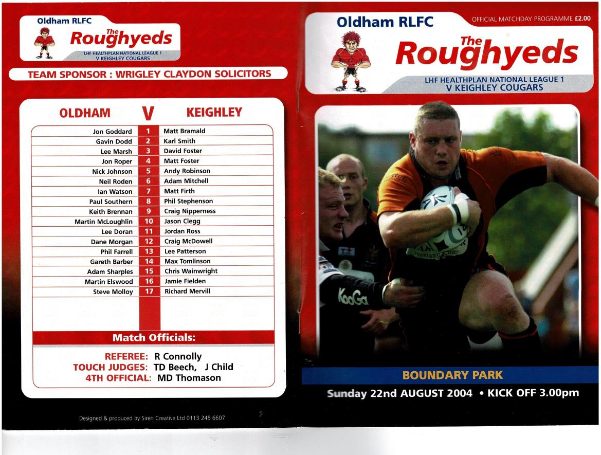 Programme cover: Oldham v Keighley Cougars, 22 August 2004
