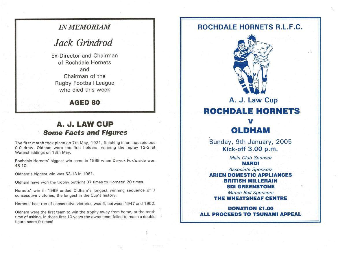 Programme cover: Oldham v Rochdale Hornets, 9 January 2005