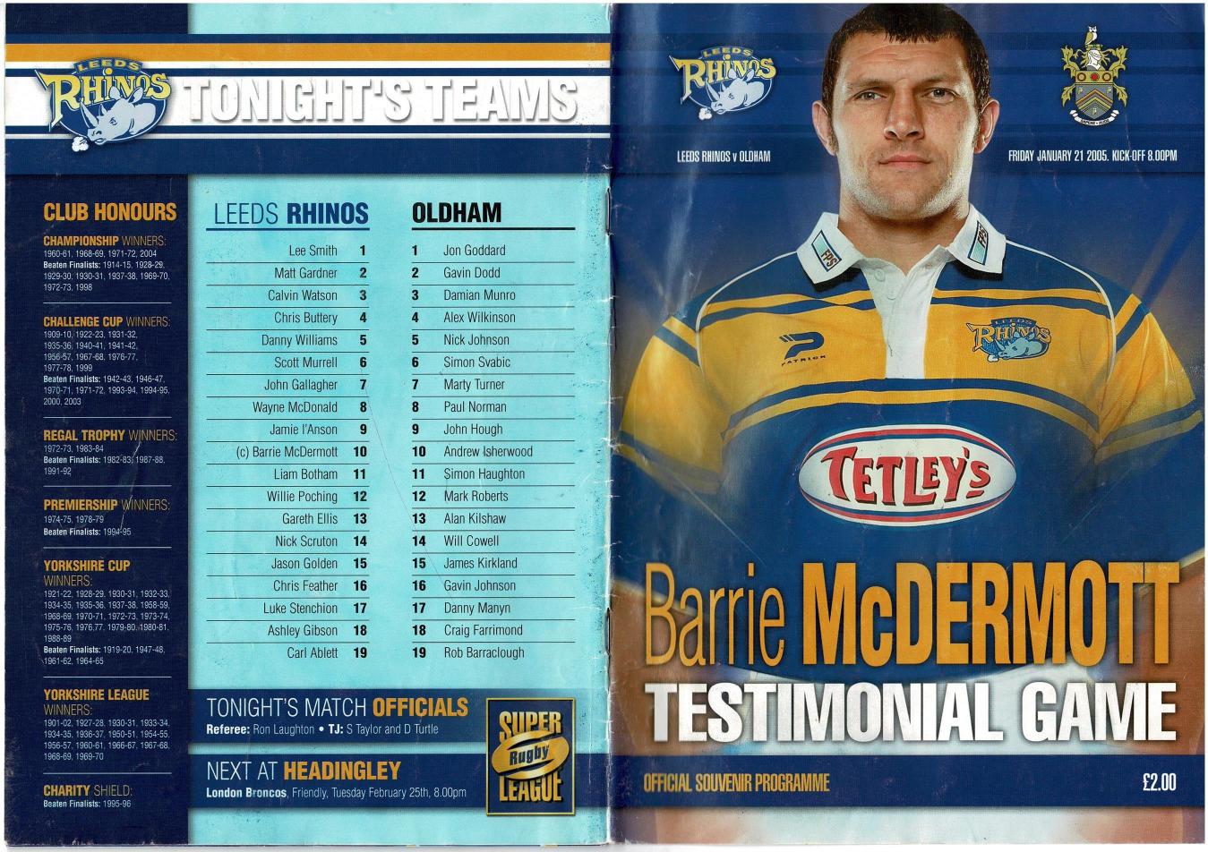Programme cover: Oldham v Leeds Rhinos, 21 January 2005