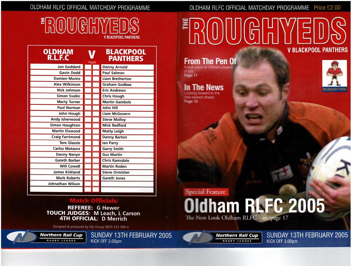 Programme cover: Oldham v Blackpool Panthers, 13 February 2005