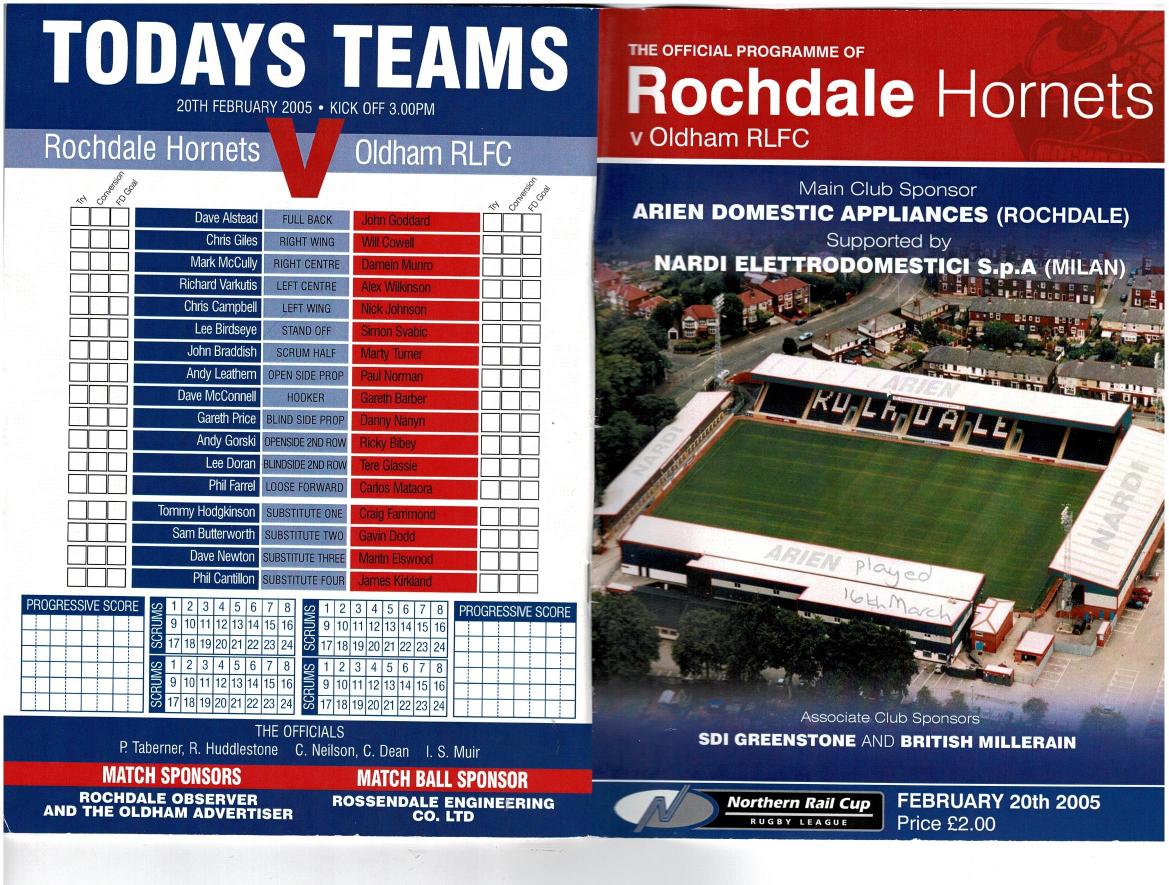 Programme cover: Oldham v Rochdale Hornets, 16 March 2005