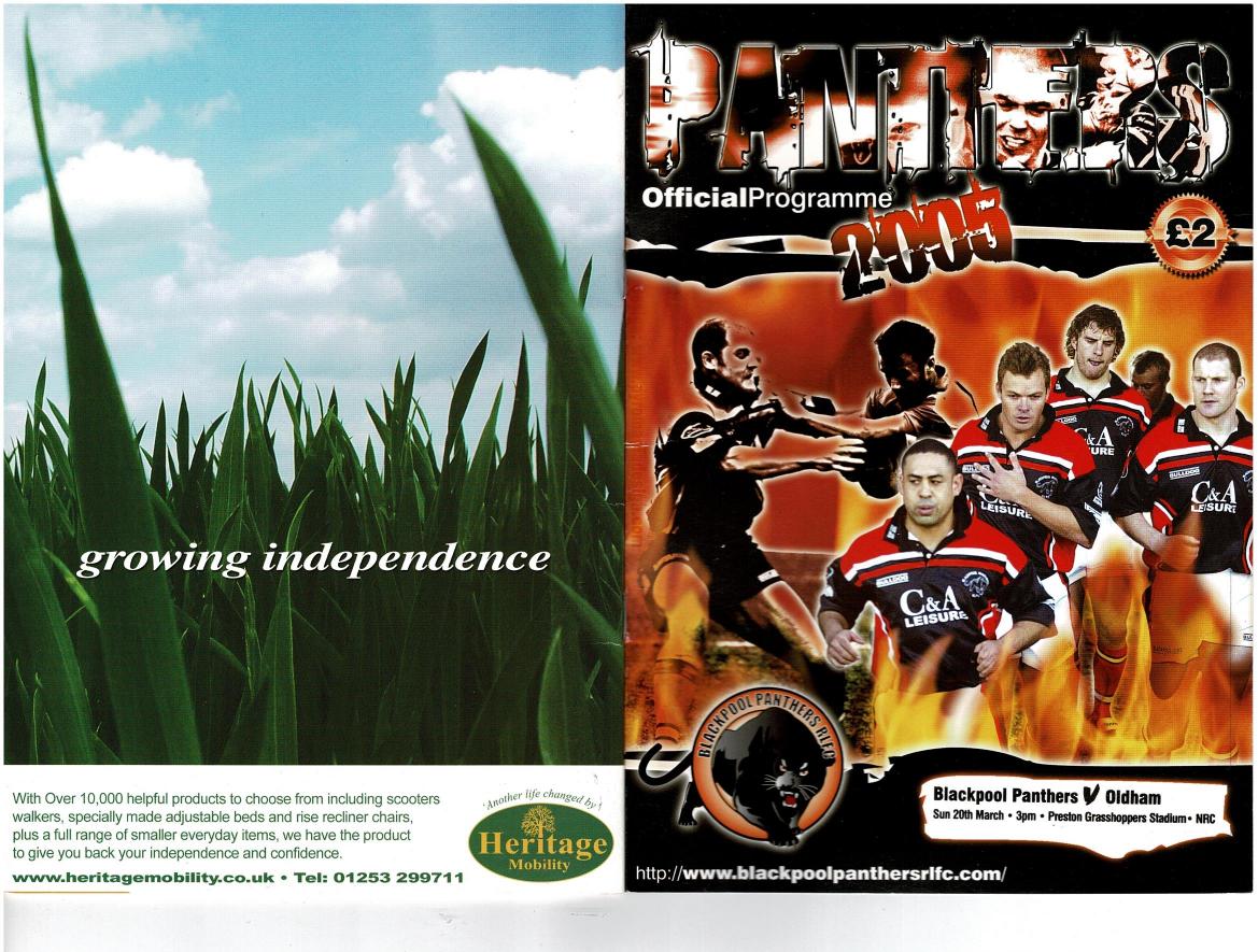 Programme cover: Oldham v Blackpool Panthers, 20 March 2005
