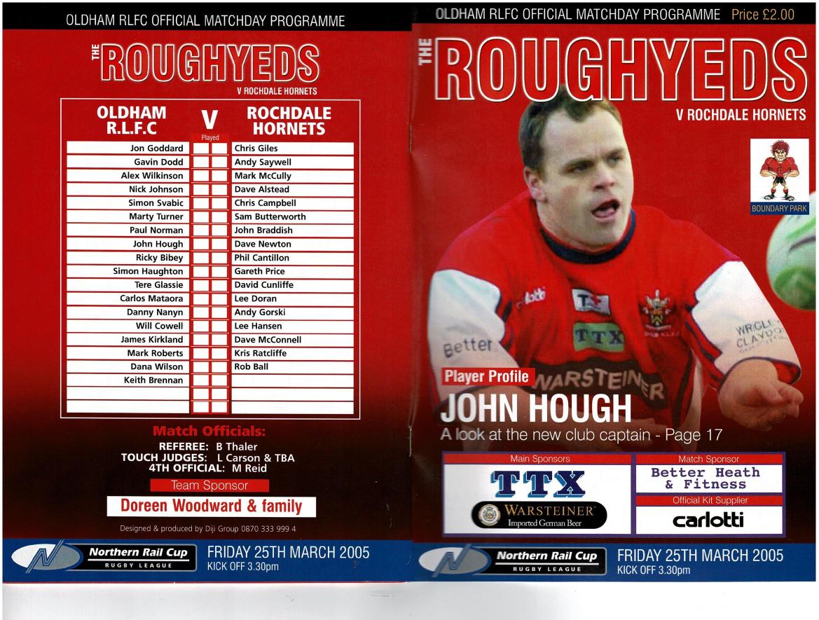 Programme cover: Oldham v Rochdale Hornets, 25 March 2005