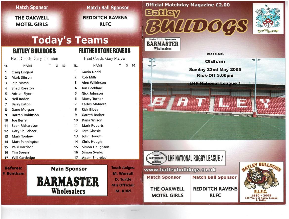 Programme cover: Oldham v Batley Bulldogs, 22 May 2005