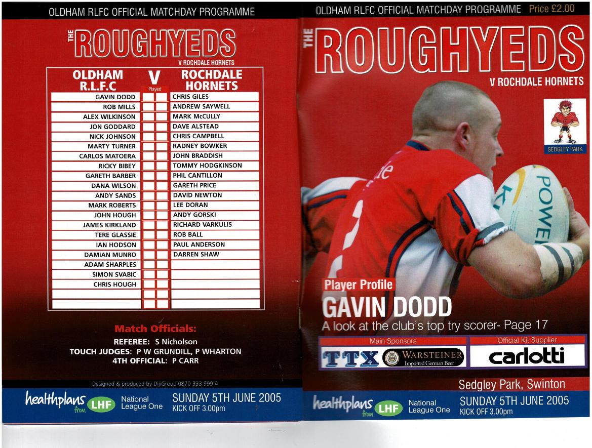 Programme cover: Oldham v Rochdale Hornets, 5 June 2005