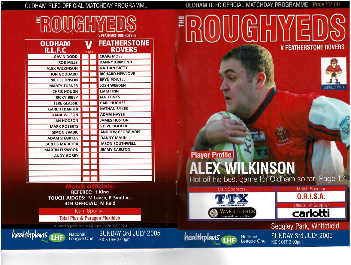 Programme cover: Oldham v Featherstone Rovers, 3 July 2005