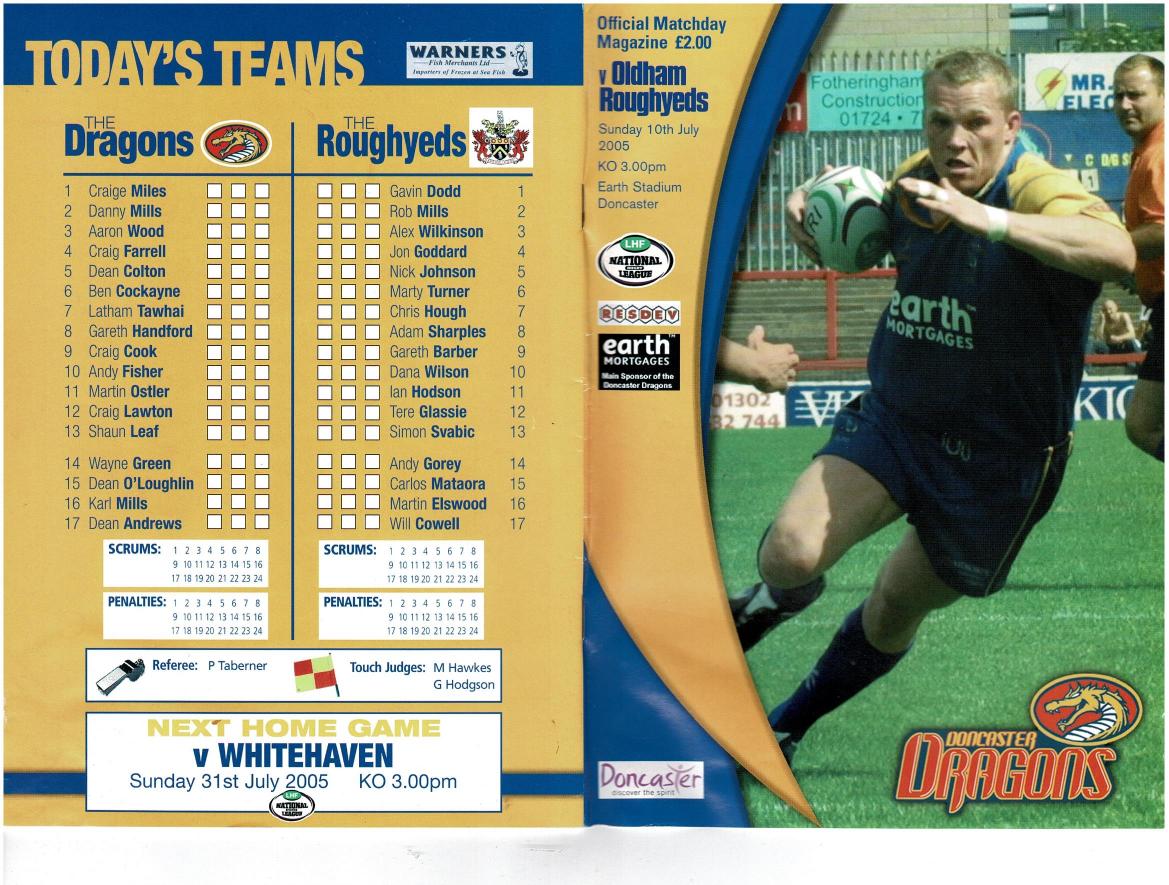 Programme cover: Oldham v Doncaster Dragons, 10 July 2005