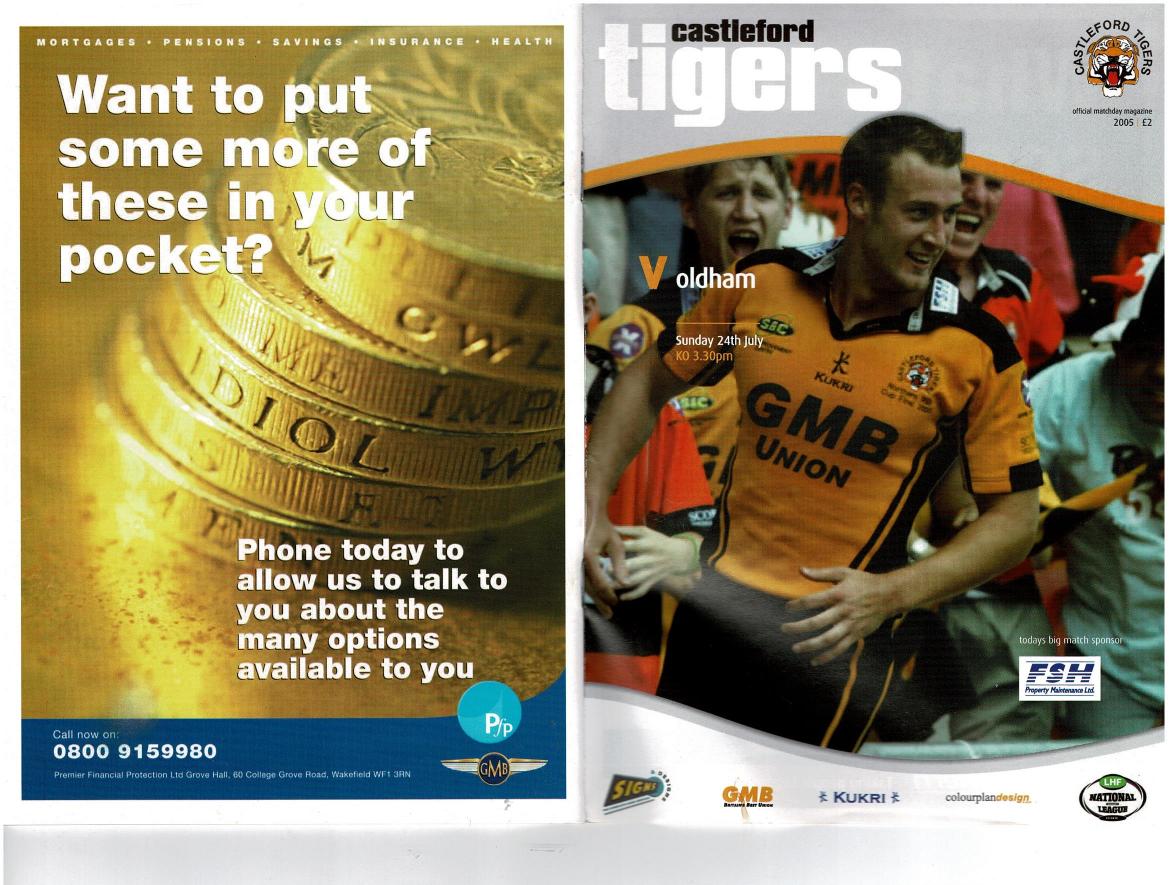 Programme cover: Oldham v Castleford Tigers, 24 July 2005