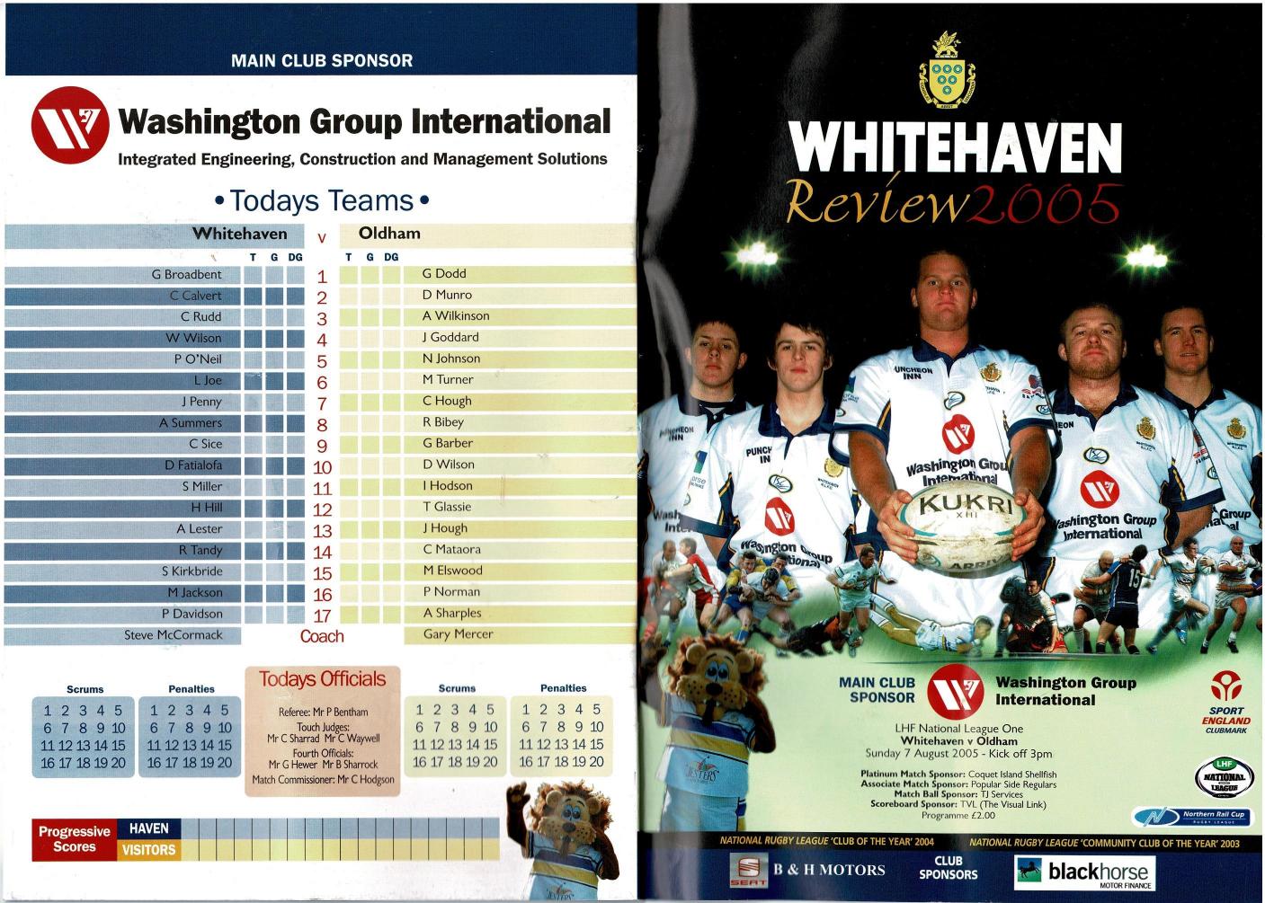 Programme cover: Oldham v Whitehaven Warriors, 7 August 2005